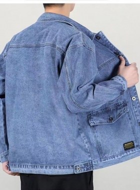 Spring Premium Denim Jacket Mens Loose Multipocket Versatile