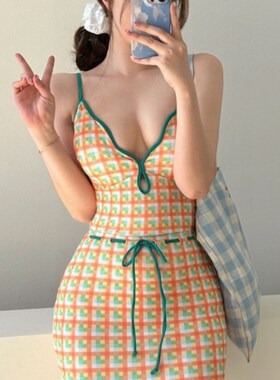 Korean Ins Style Sweet Girl Pure Desire Detachable Grid Skir