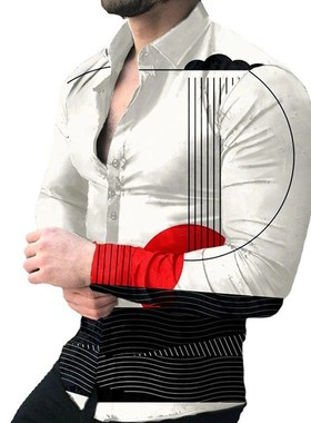 SpringFall 2025 Casual Trendy Mens Long Sleeve Shirt 3D Prin