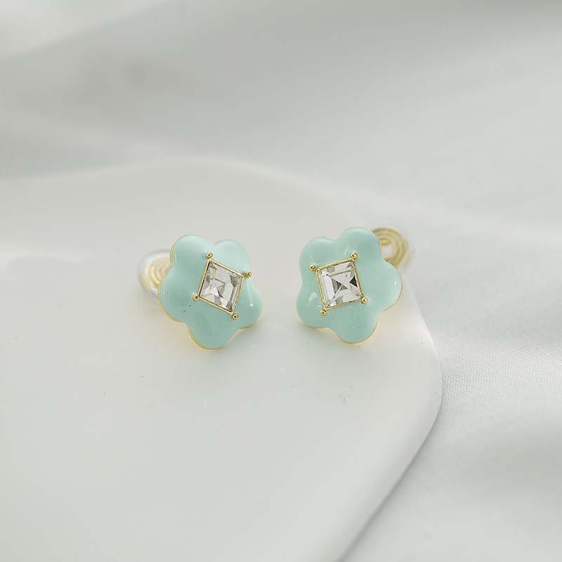 Blue Flower Earrings Retro Sweet Ear Clip for NonPierced Ear