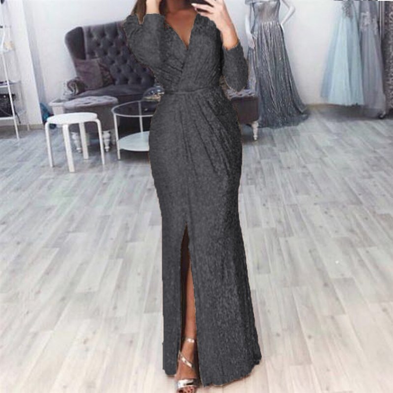 European American Womens Long Dress Evening Gown Deep VNeck