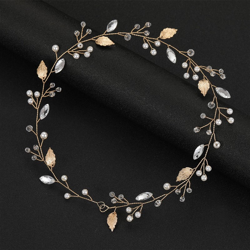 Bridal Wedding Accessories Gold Leaf Rhinestone Soft Chain H
