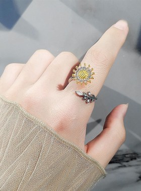 Rotating Sunflower Ring Women MicroInlaid Full Diamond Full