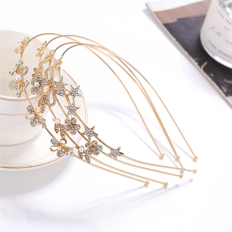 Retro Metal Korean Flower Butterfly Rhinestone Headband Swee