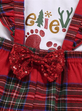 Backstrap Pants Gold Stamping Print Christmas 3Piece Romper
