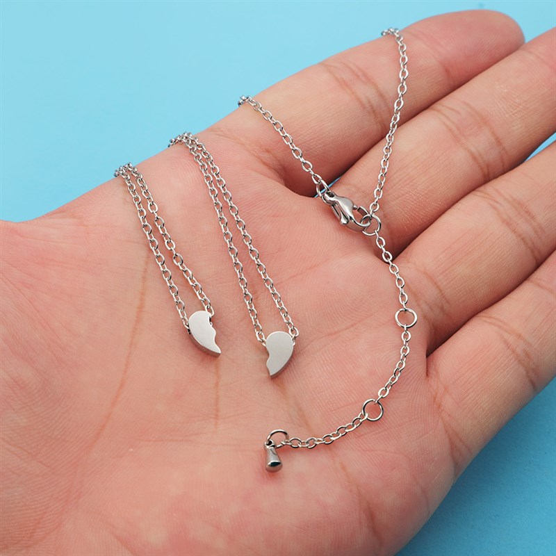 Split Heart Necklace Mirror Stainless Steel Pendant Fashion