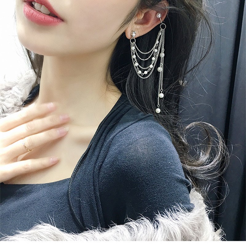 2025 Korea Pearl Stud Earring Earbone Integrated Ear Chain T