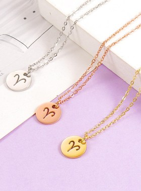 12 Constellation Necklace Stainless Steel Round Disc Hollow