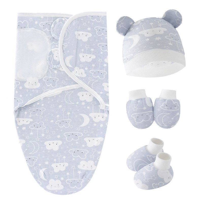 Newborn Baby Essentials Cradle Wrap Cap Mittens Booties Spri