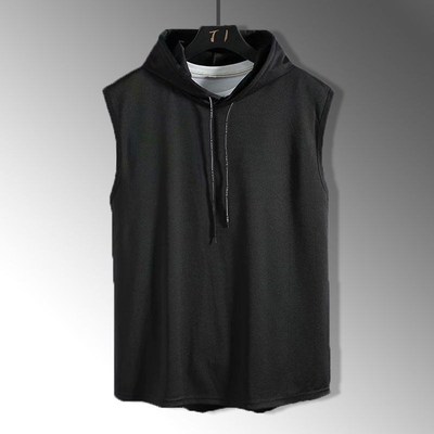 Summer 2025 Mens Solid Color Vest Tee Fitness Hooded Sleevel
