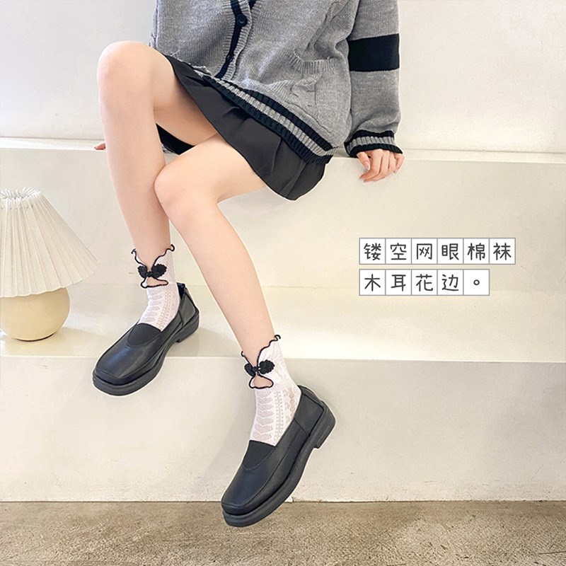 SpringSummer Thin Lolita MidCalf Socks WhiteBlack Lace Retro