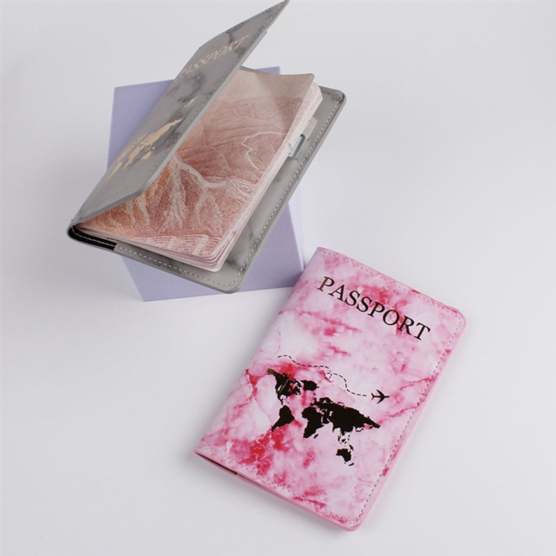 New SHEIN PU Leather Map Passport Cover with Gold Foil Docum