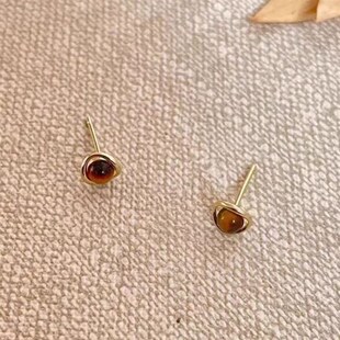 Mini Tigers Eye Bead Earrings for Women Simple Stylish Light