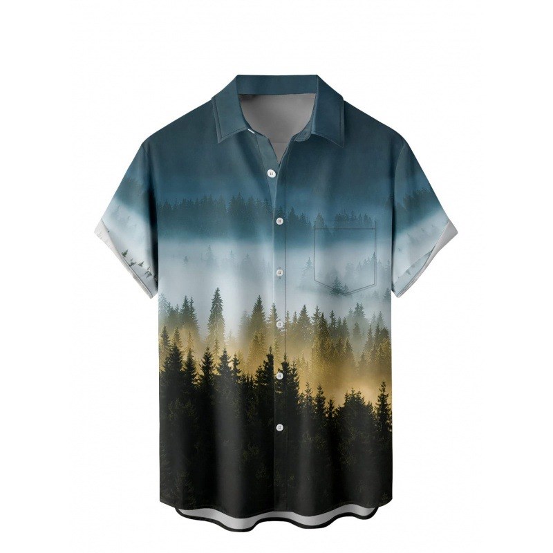 Hawaii Summer 3D Printed Mens Shirt w Collar Pocket One Piec