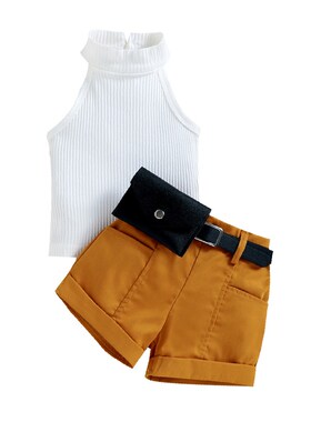 Girls Childrens Set MidLarge Sized Girls Halter Ribbed Vest