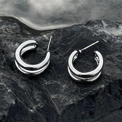 Semicircle Metalic Doublelayer Earrings Womens 2025 Fashion
