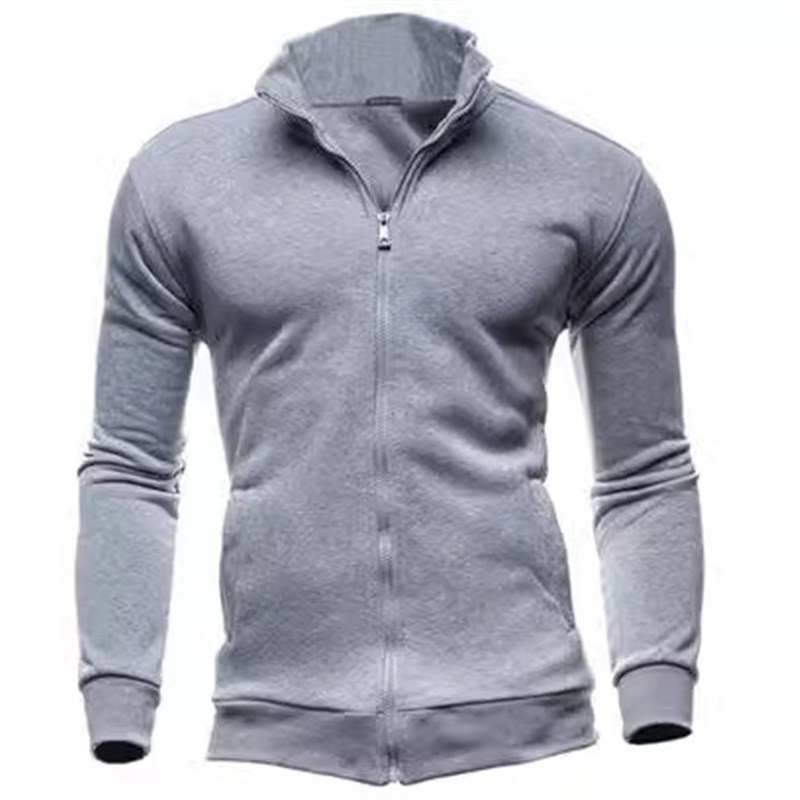Zippered Stand Collar Plain Sweater Jacket for Men Mens Zipp