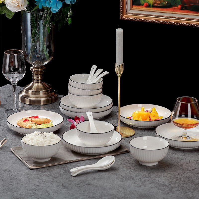 Ceramic Tableware Set Yamada Vertical Lines Underglaze Color