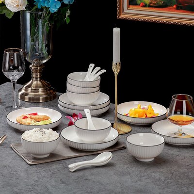 Ceramic Tableware Set Yamada Vertical Lines Underglaze Color