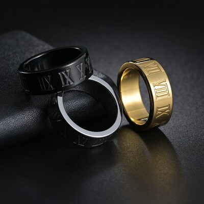 Stylish Mens EuroAmerican Jewelry Roman Numeral Ring Titaniu