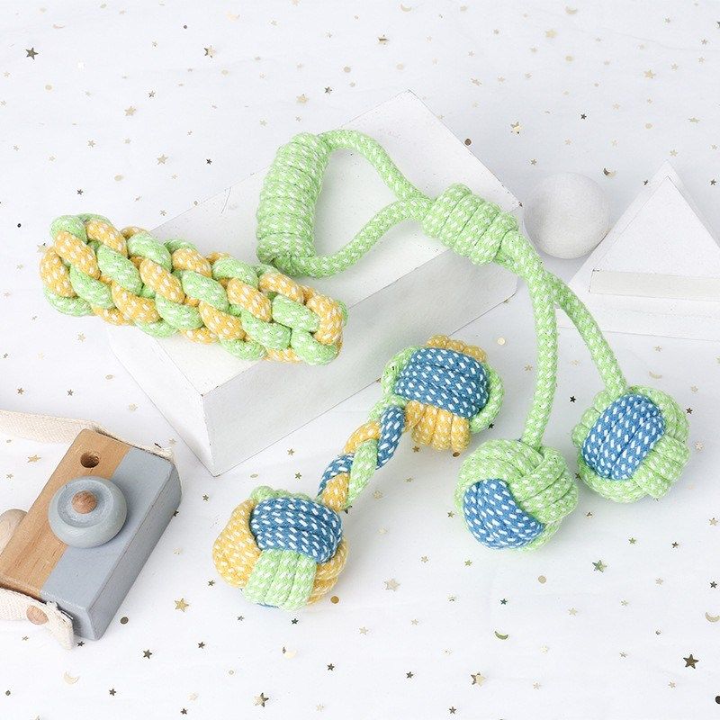 Chew Rope Dog Toy Set Durable Cotton Teeth Cleaning Multicol