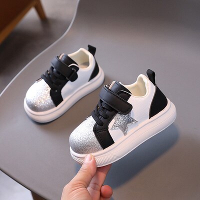 Girls Leather Sparkly White Casual Shoes Lightweight Toddler