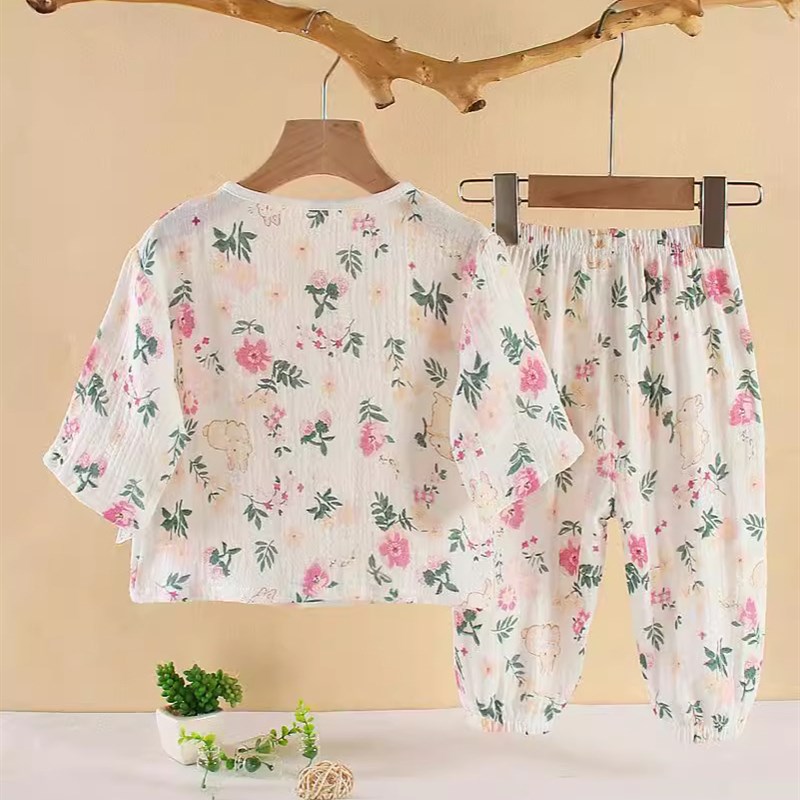 2025 Cotton Doublelayer Muslin Thin Fashion 78 Sleeve Printe