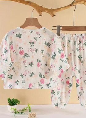 2025 Cotton Doublelayer Muslin Thin Fashion 78 Sleeve Printe