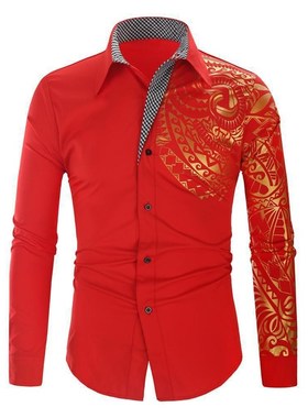 2025 New Mens Fashion Dragon Pattern GoldStamped Print LongS