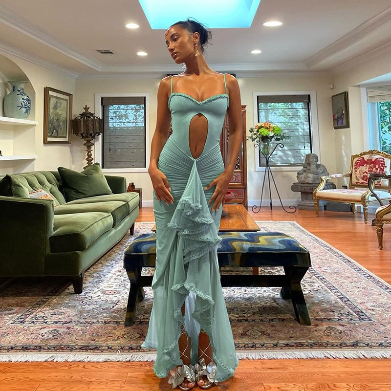 Early Spring 2025 Womens Fashion Hollow Pure Color Split Irr