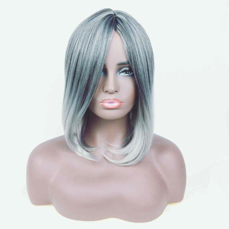 European and American wig long straight hair gradient black