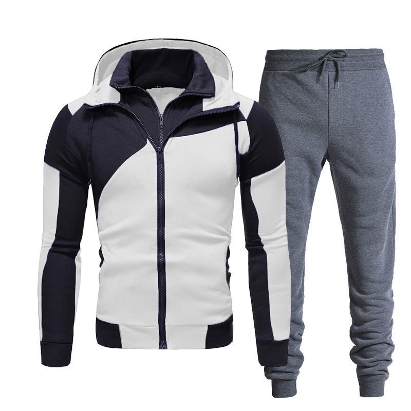 Zippered Mens Hoodie Patchwork Slim Fit Sweatshirt Set 2Zipp