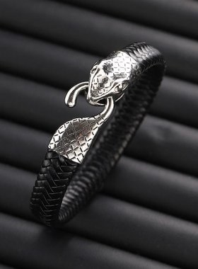Retro Alloy Snake Head Braided Bracelet Vintage alloy snake