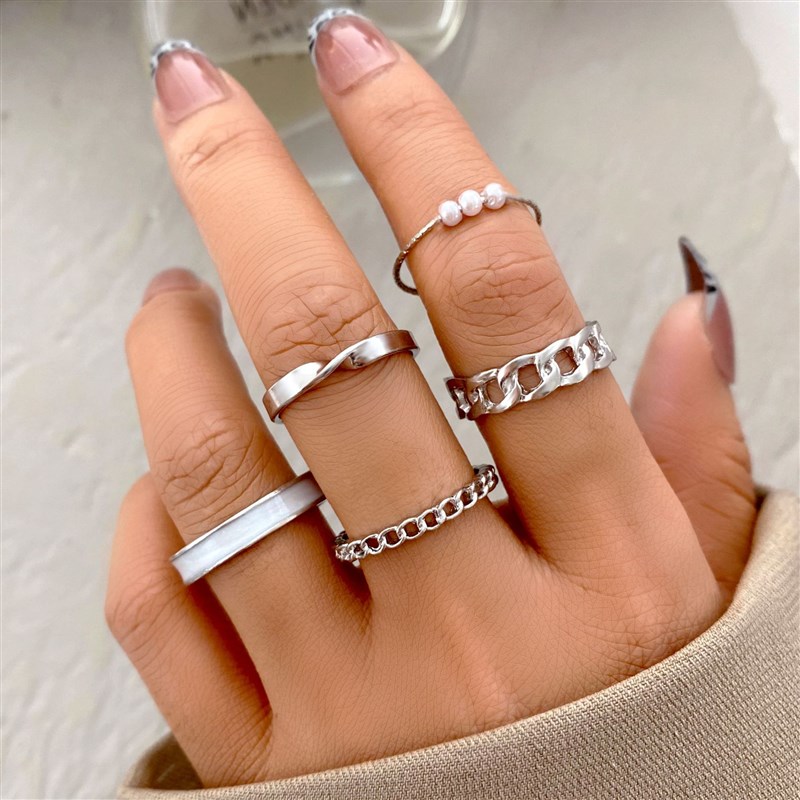 Simple Alloy Personalized Chain Open Ring Set 5pcs Retro But
