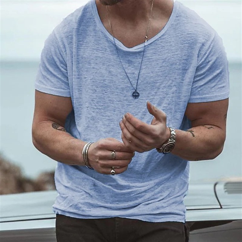 European American Plain Tshirts for Men Summer Versatile Sho