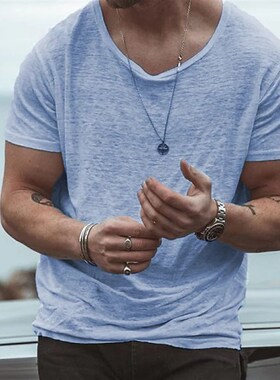 European American Plain Tshirts for Men Summer Versatile Sho