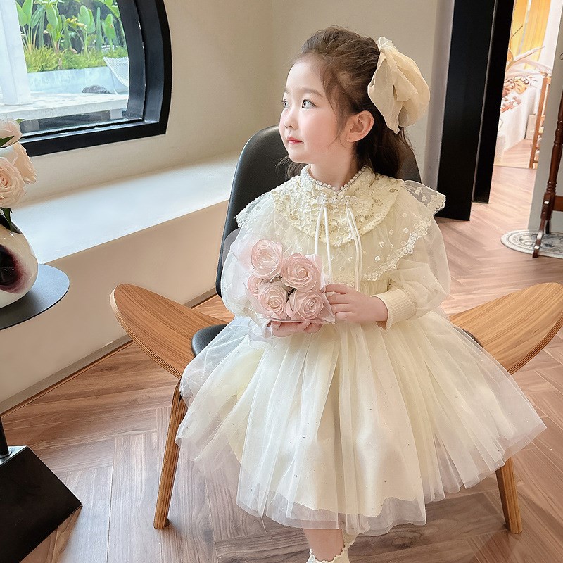 Chinese Style Girls Dress Retro Lace Cake Skirt Fashion Prin