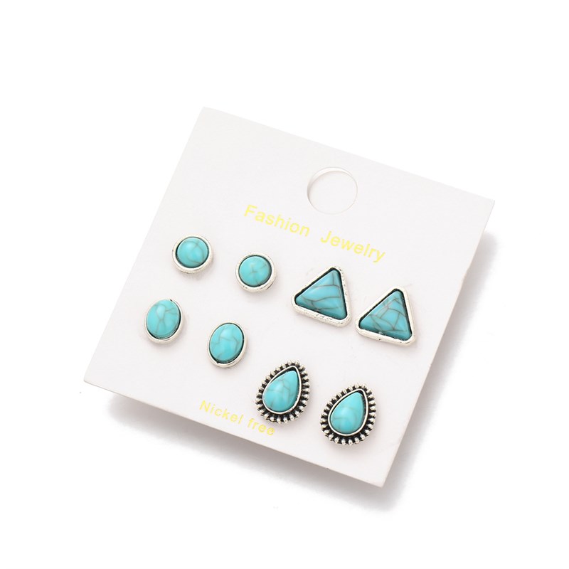 Retro Boho Geometric Round Triangle Dropshaped Turquoise Ear
