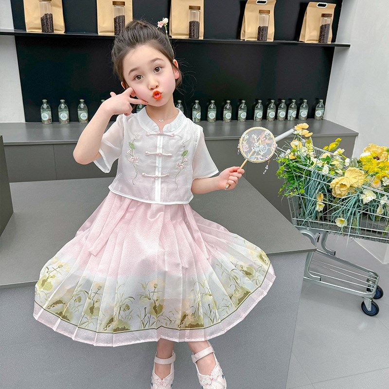 Chinese Style Hanfu Girls Spring Autumn Dress Ethnic 2Piece