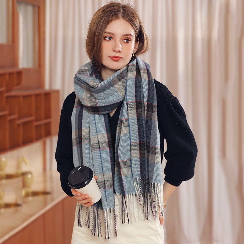 Winter 2025 Womens Scarf Imitation Cashmere Plaid Print Tass