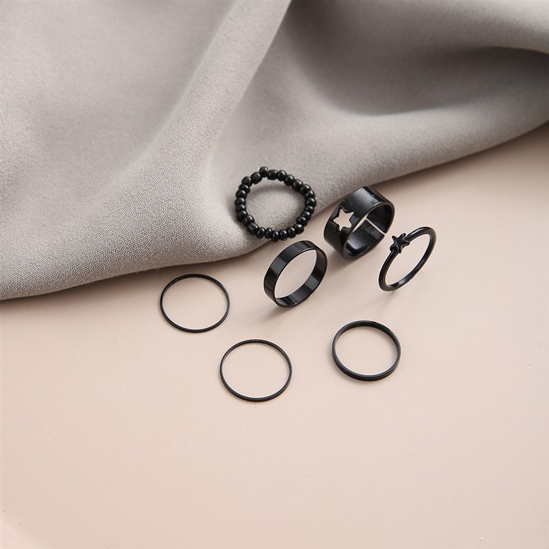 Retro Hollow Star Bead Ring Set for WomenVintage Fashion 7Pi