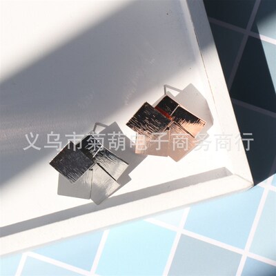 Silver Needle Korean Metal Square Stacked Studs Anna Geometr