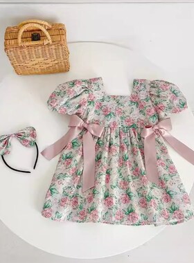 Summer Velvet Rose Dress for Girls 2025 Infant ShortSleeve D