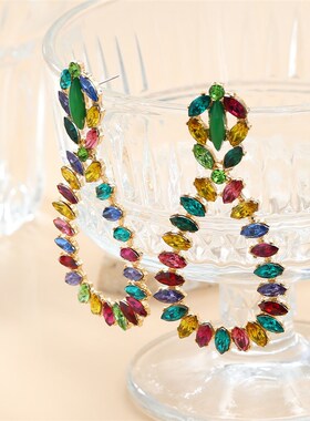 Colorful Diamond Earrings Dropshaped Earring Women Exaggerat