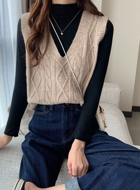 SpringAutumn Womens Twisted Knit Vest VNeck Sleeveless Short