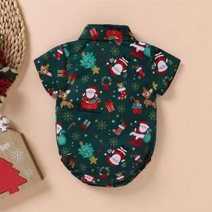 Infant Short Sleeve Santa wStylish Romper Bodysuit Bow Print