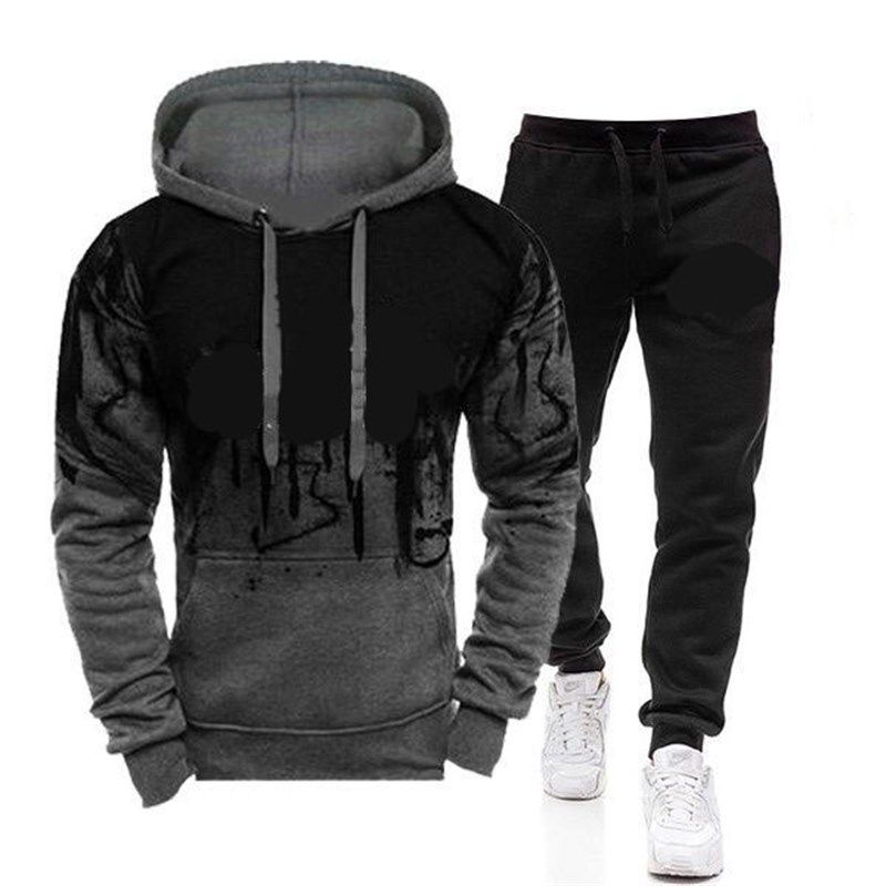 Mens AutumnWinter Ink Splashing Print Hooded Casual Sweatshi