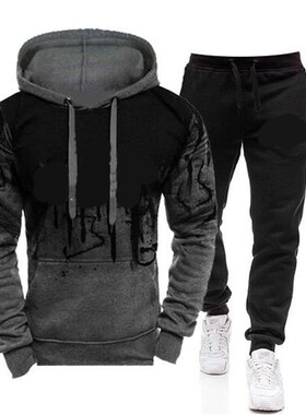Mens AutumnWinter Ink Splashing Print Hooded Casual Sweatshi
