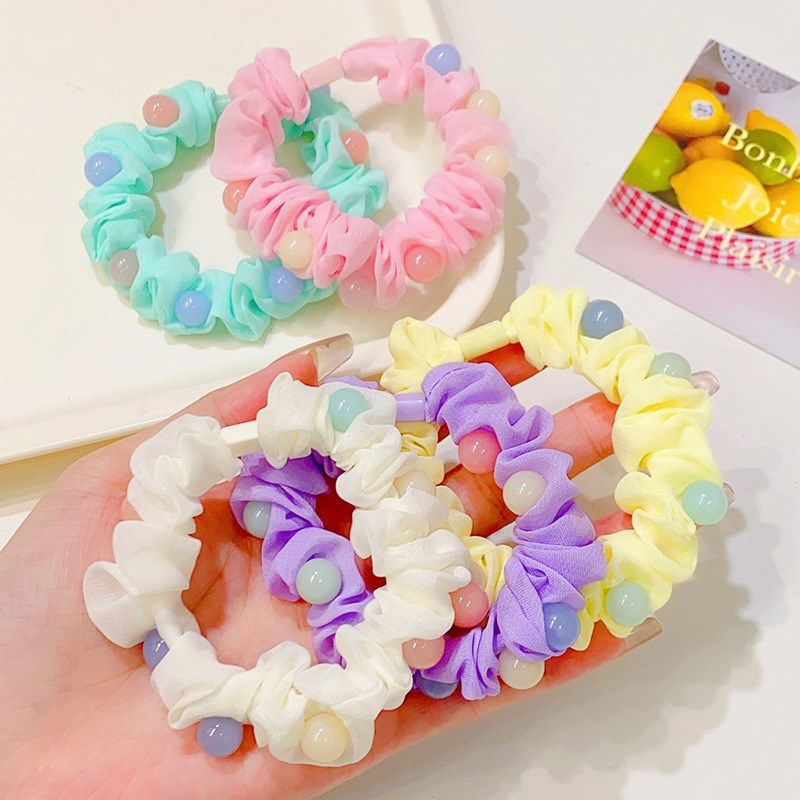 CandyColored Bead Elastic Hair Ties Cute Ponytail Holder for