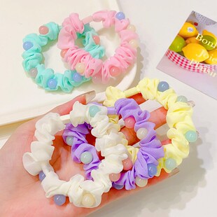 CandyColored Bead Elastic Hair Ties Cute Ponytail Holder for
